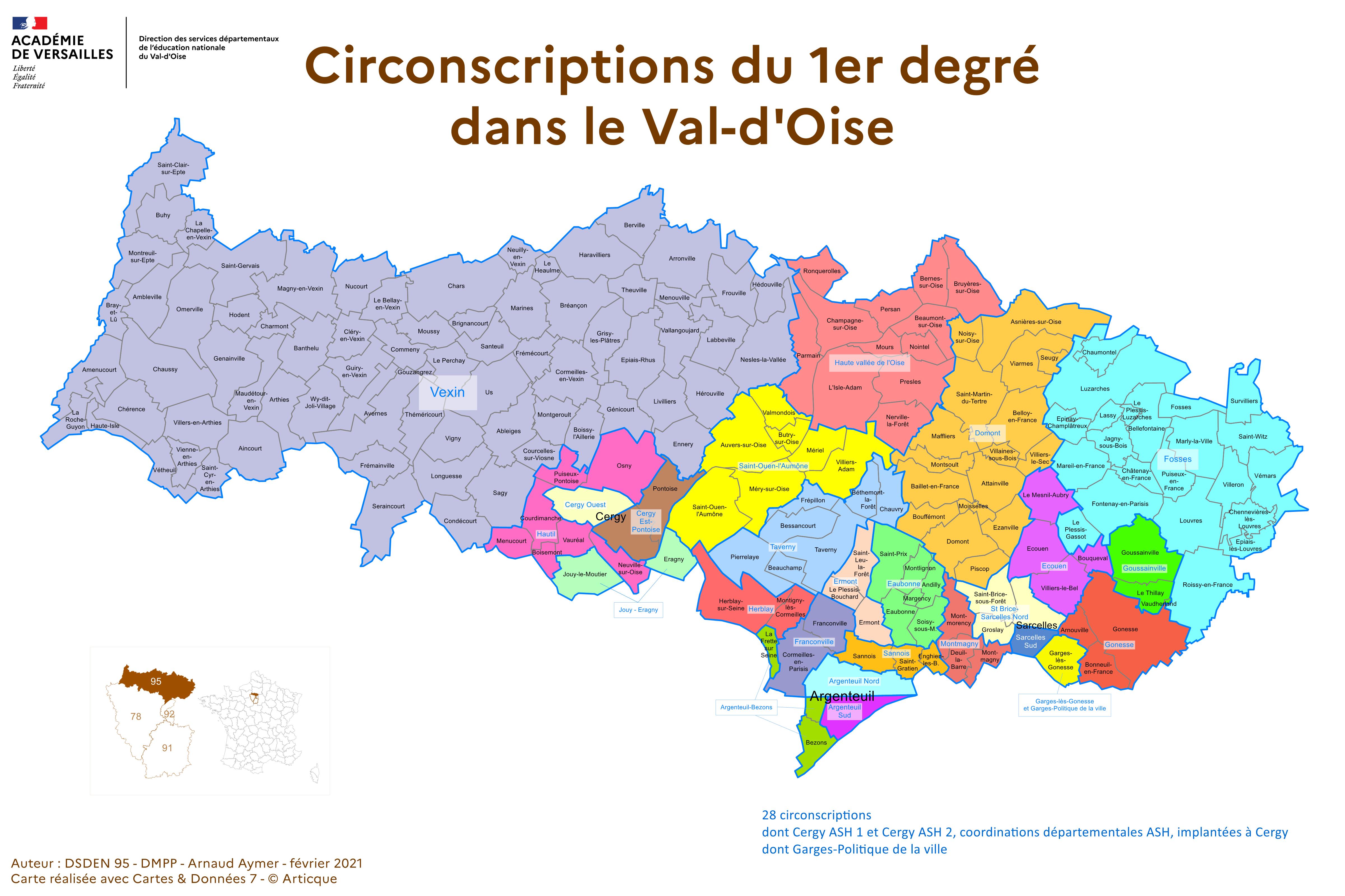 Carte des circonscriptions 1er degré du Val-d'Oise 