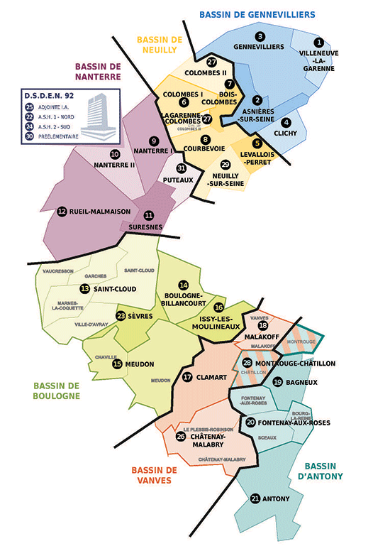 Carte des circonscriptions et bassins 92