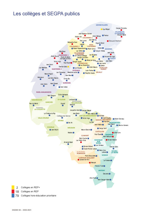 Carte des collèges publics 92