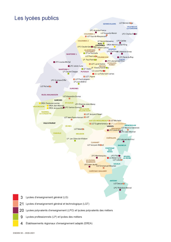 Carte des lycées publics 92