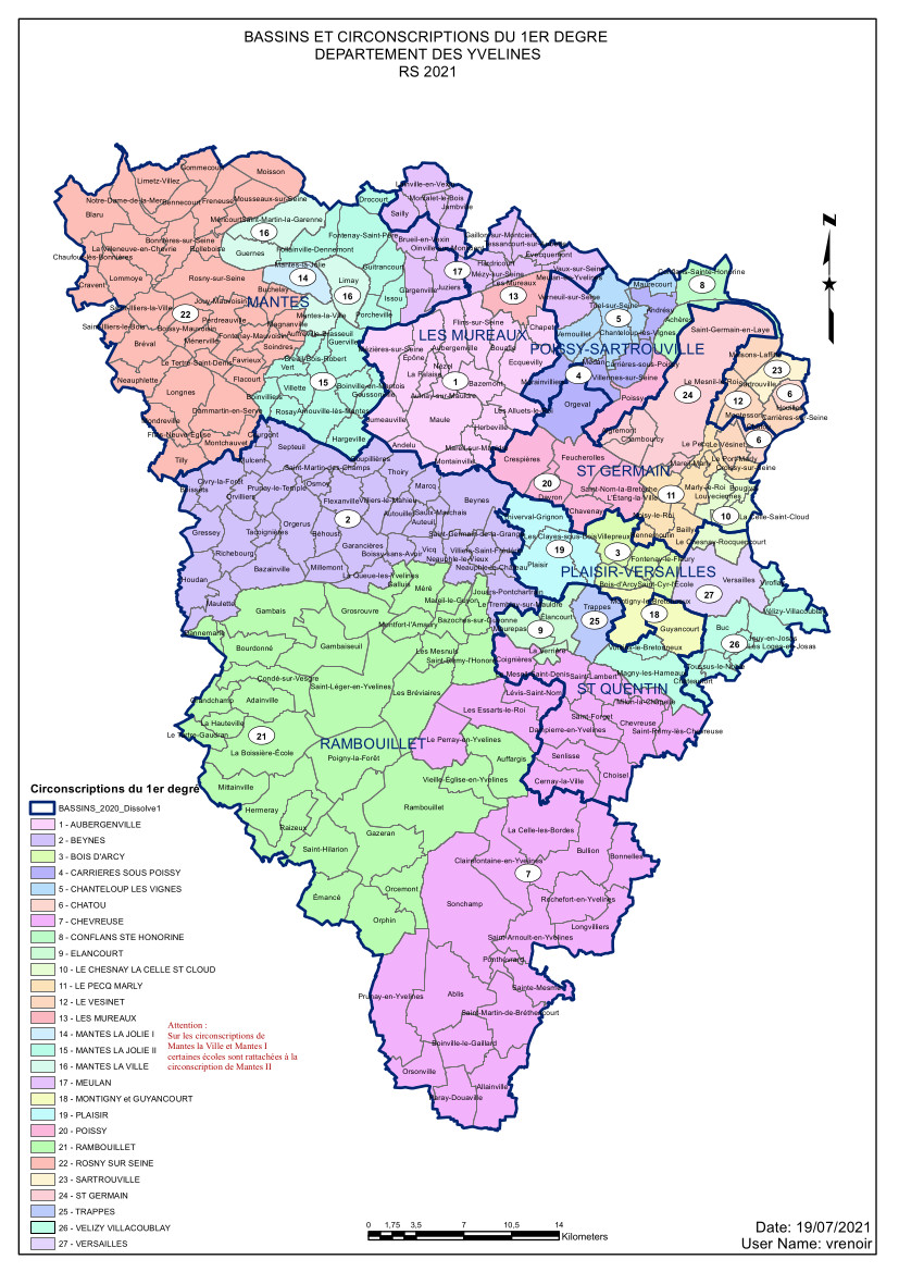 Carte des circonscription des Yvelines