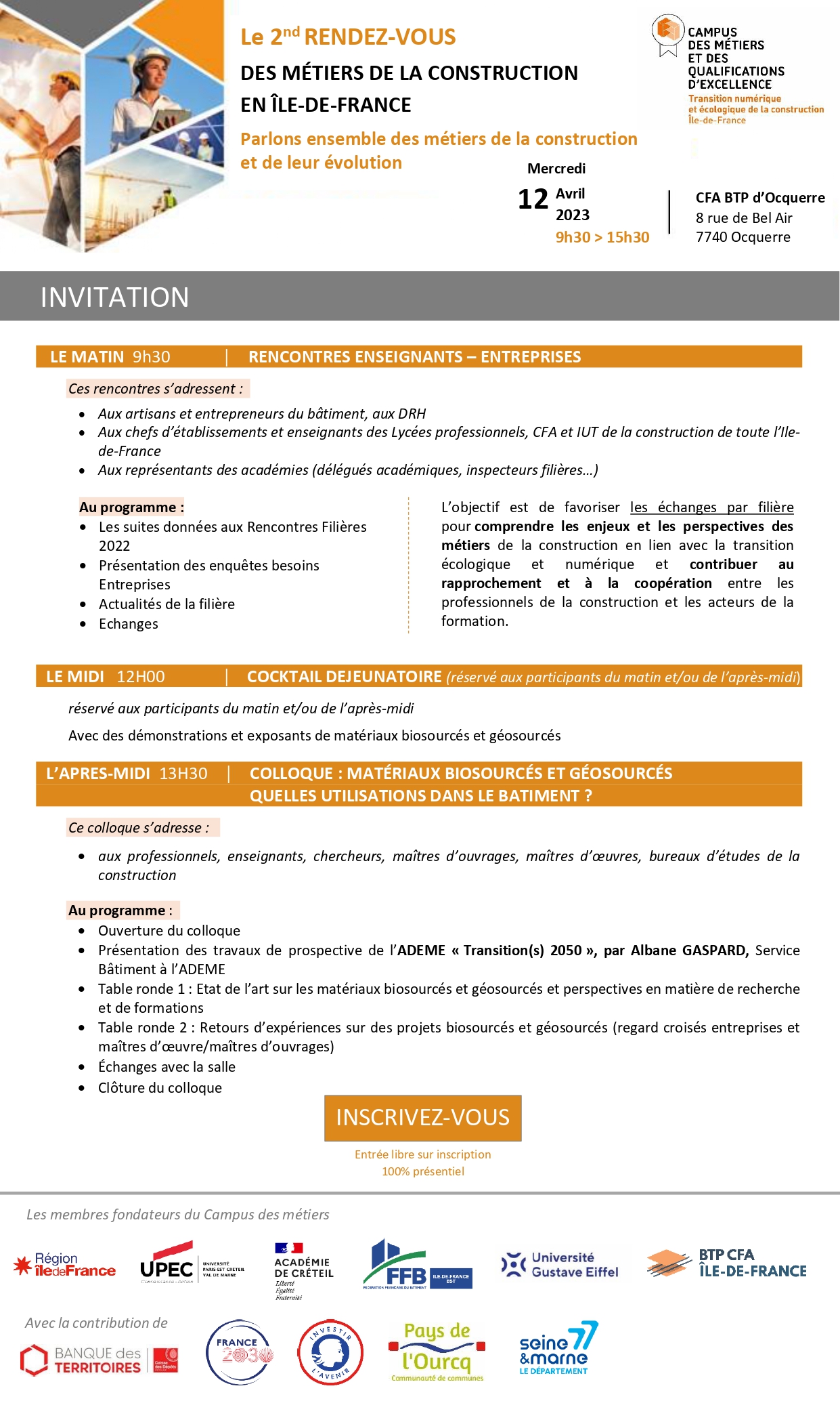 Invitation 2nd RDV métiers construction