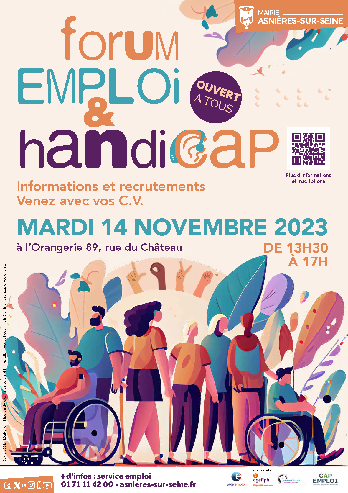 affiche forum Emploi & Handicap le 14 novembre à Asnières