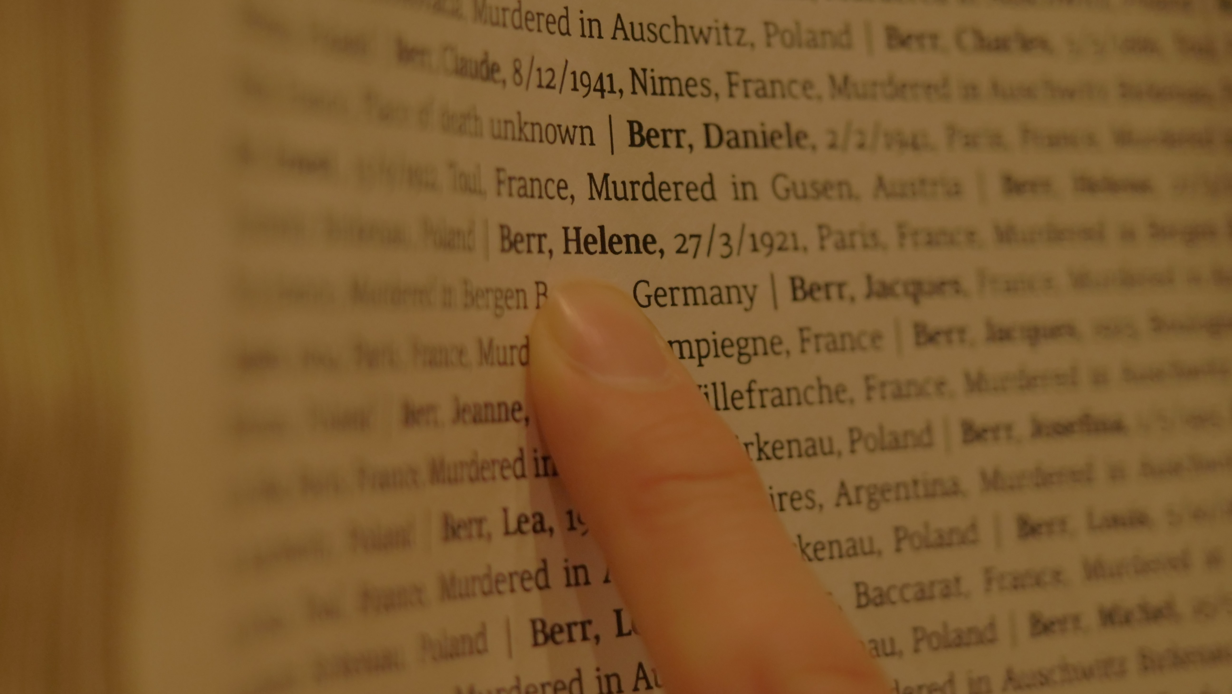 Nom d'Hélène Berr dans la liste des victimes de la Shoah
