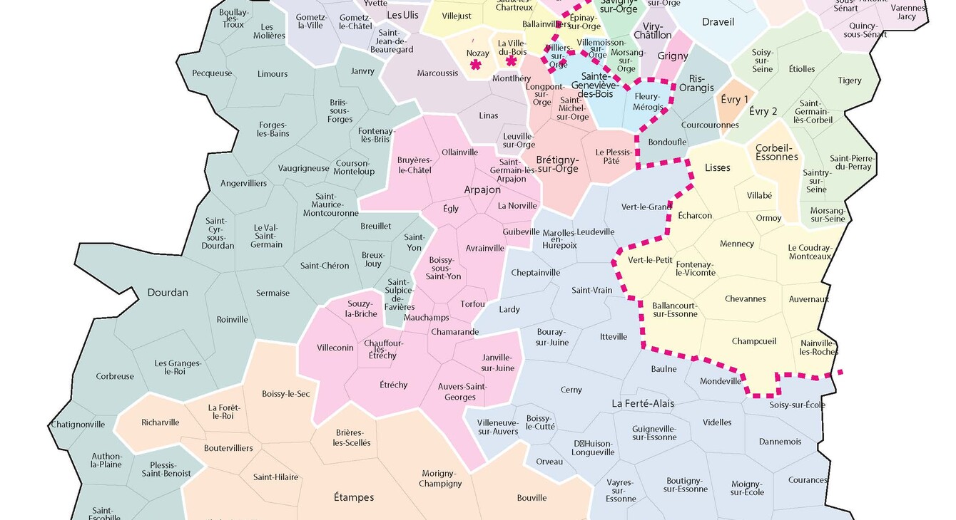 Carte des circonscriptions de l'Essonne