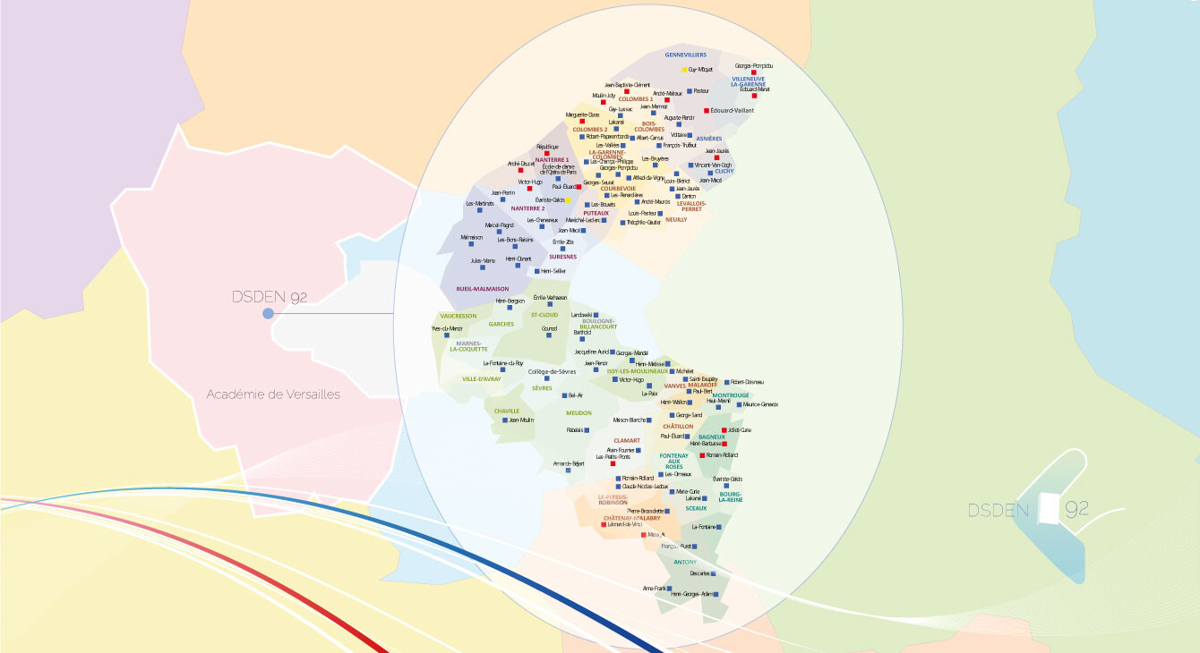 Bannière Zones géographiques des collèges publics DSDEN 92