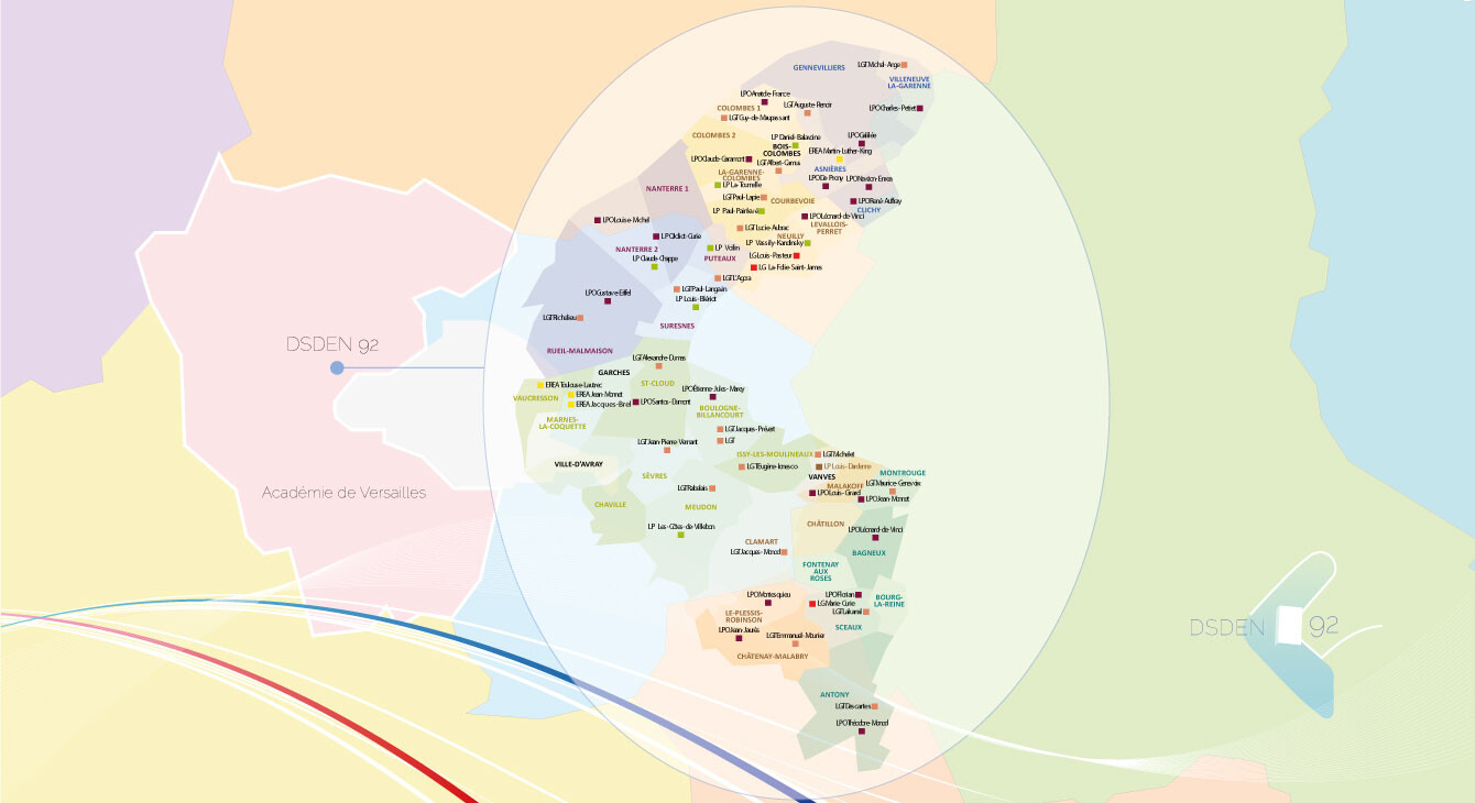 Bannière Zones géographiques des lycées publics DSDEN 92