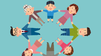 illustration de personnages qui se tiennent la mains en formant un cercle 