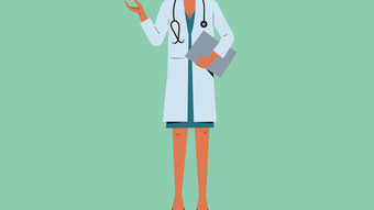 Illustration d'une médecin avec un bulle de dialogue