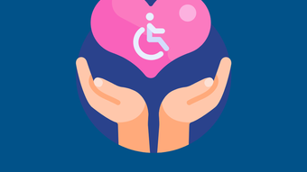 Image illustrative de mains qui soutiennent un coeur qui contient le logo Handicap