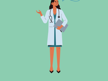 Illustration d'une médecin avec un bulle de dialogue