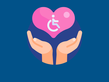 Image illustrative de mains qui soutiennent un coeur qui contient le logo Handicap